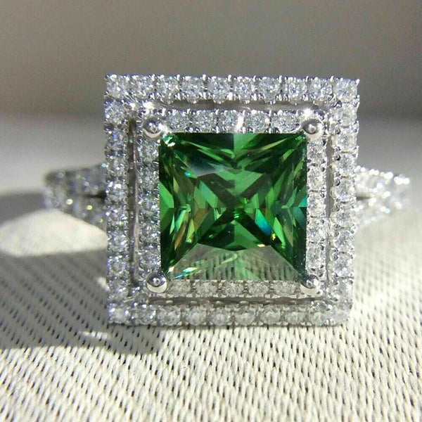 925 Sterling Silver Luxury Big Square Green CZ Rings for Women Female Finger Jewelry Gorgeous High Quality Accessories