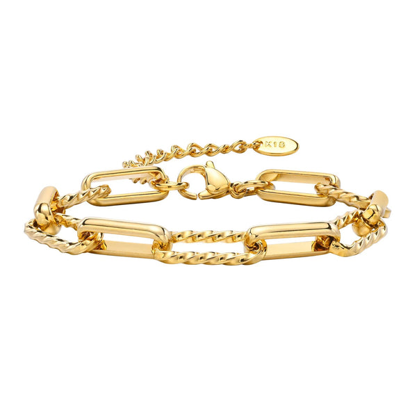 Women Paperclip Bracelet,18K Gold Plated Stainless Steel