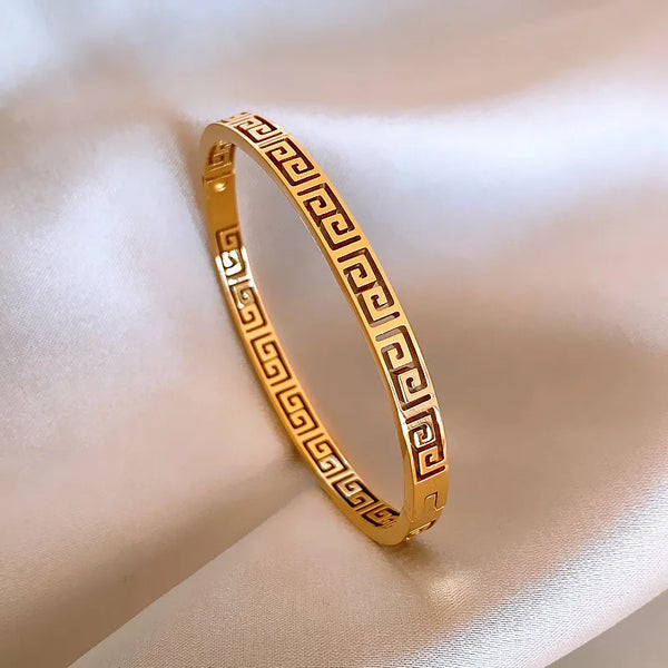 316L Stainless Steel Hollow Great Wall pattern Bangles bracelets for Women Fashion Brand Jewelry Multicolor Bangles Accessories