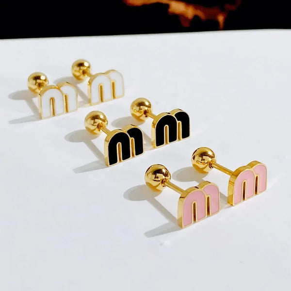 Stainless Steel Letter M Stud Earrings for Women Fashion Brand Jewelry Delicate Cute Tiny Earrings Accessories