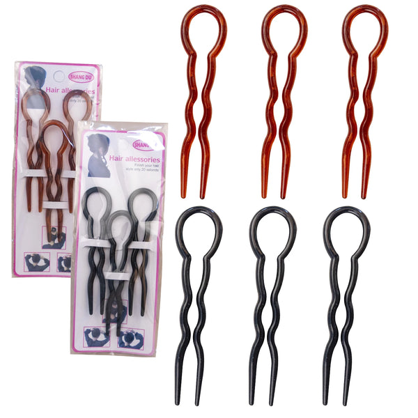 6Pcs Salon Hair Clip Waved U Shaped Plastic 3.5''Black Brown Sticks Barrettes Styling Hairstyle Tool Hair Accessories For Women