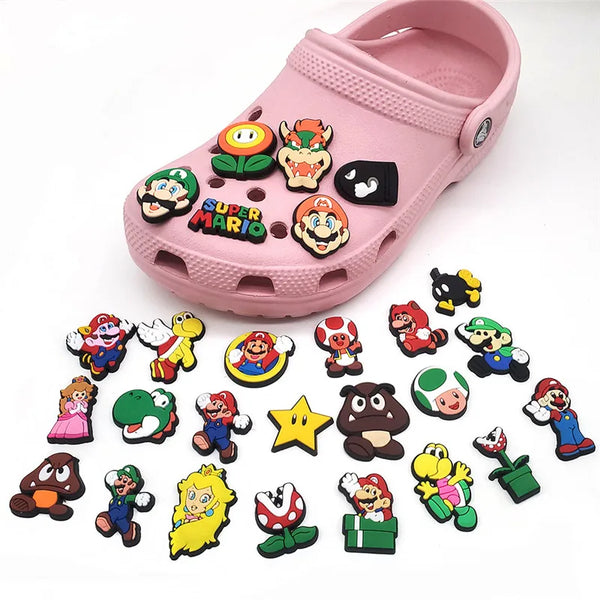 10pcs Anime Mario Bros Collection Shoes Charms for Crocs DIY Shoe Decorations Accessories Super Mario Sandal Decorate Kids Gift