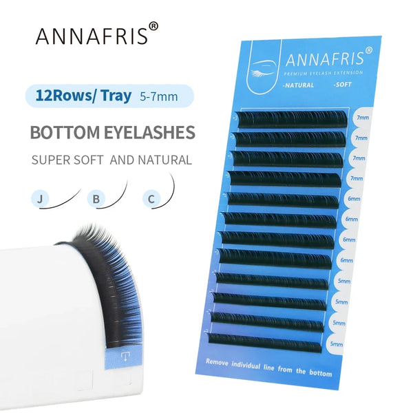 ANNAFRIS Lower Lashes 5-7mm Mix Individual Bottom Eyelashes Extension J/B/C Curl Natural Short Mink Eyebrow Under Eyelash