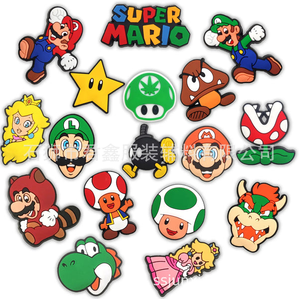 1pcs Single Sale Super Mario Shoe Buckle Video Game Princess Dinosaur PVC Cartoon Crocs Accesoires Charms Kids Party X-mas Gifts