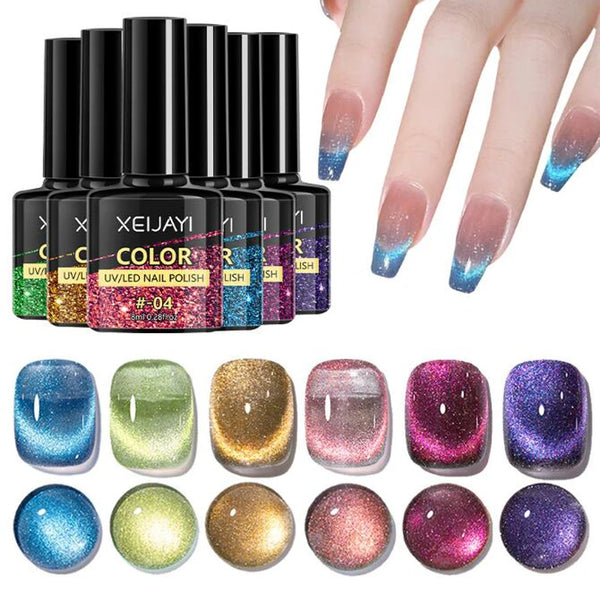 7ML Water Light Cat Eye Gel Nail Polish Semi Permanent Soak Off Lacquer Holographic Magnetic Gel Polish Nail Art DIY Varnish