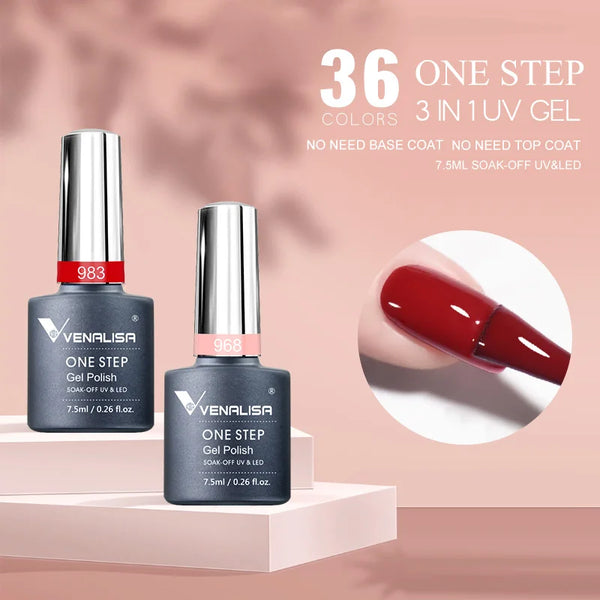 Venalisa 3 in 1 Nail Manicure 7.5ml One Step Nail Gel Polish Soak Off Enamel Gel Polish UV Gel Nail Polish Lacquer Varnish