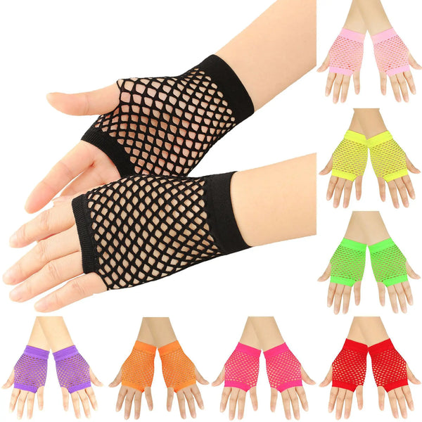 Solid color high-quality fingerless short fishing net gloves Fishing net fancy party dance mesh short gloves