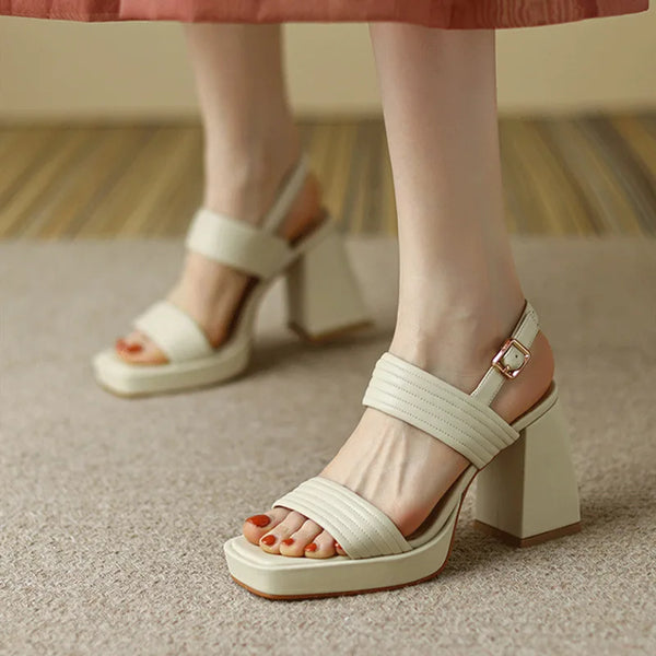 Women Fashion Buckle Strap Sandals 2025 Comfortable Summer High Heeled Roman Sandal Woman Open Toed Square Heel Thick Heel Shoes