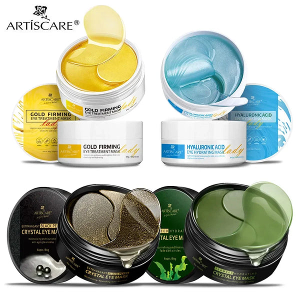 ARTISCARE Eye patches Hyaluron Acid & Gold & Seaweed & Black Pearl for Moisturizing Dark Circles Crystal Collagen Gel Eye Masks