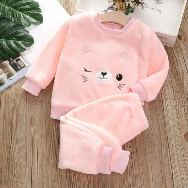 Children clothing suit plush warm in autumn and winter 0-6 years old boys and girls cute cartoon casual home clothes 2-piece set