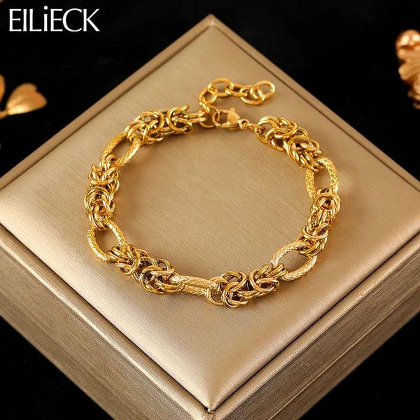 EILIECK 316L Stainless Steel Twisted Bracelet BanWrist gles For Women Trendy 18K Gold Plated