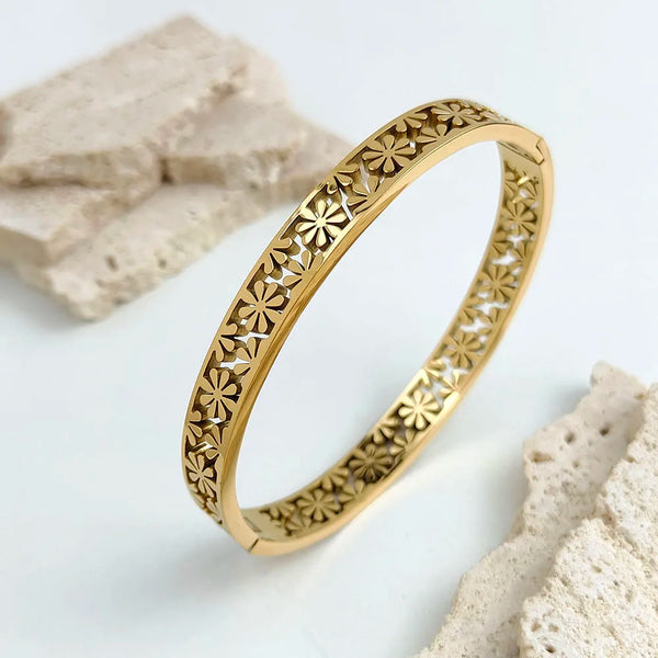 New sunflower hollow stainless steel gold-plated 18K bracelet, high-quality waterproof silver jewelry, gift for couples