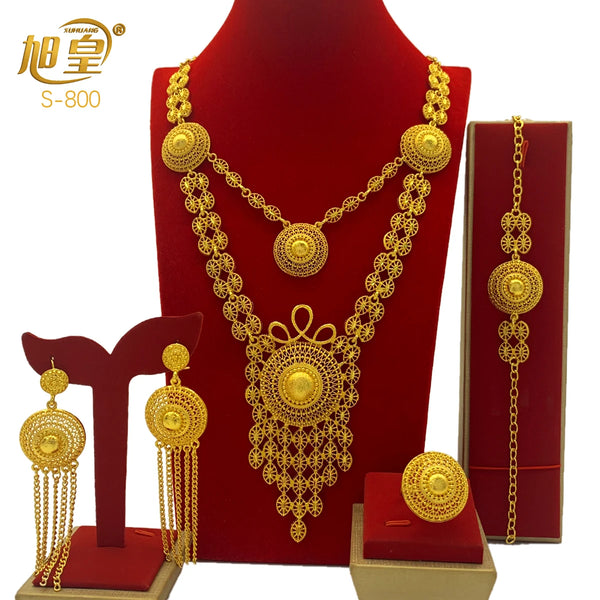 ANIID African 24K Gold Color Jewelry Sets For Women Wedding Dubai Necklace Earrings Nigerian Indian Bridal 4PCS Set Party Gifts