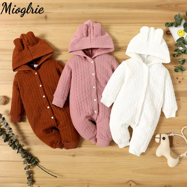 Winter Newborn Baby Romper Boys Girls Lovely Ears Hooded Long Sleeve Infant Bodysuit Warm Jumpsuit Toddler Girl Clothes