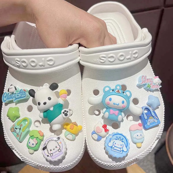 Latest 7-8pcs Sanrio Decoration Buckles Cartoon Cinnamoroll Melody Pochacco Hello Kitty Shoes Accessories Cute Shoe Charms