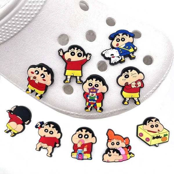 10pcs Crayon Shin-chan Collection Shoe Charms for Crocs DIY Shoe Decorations Accessories Sandal Decorate for Kids Birthday Gifts