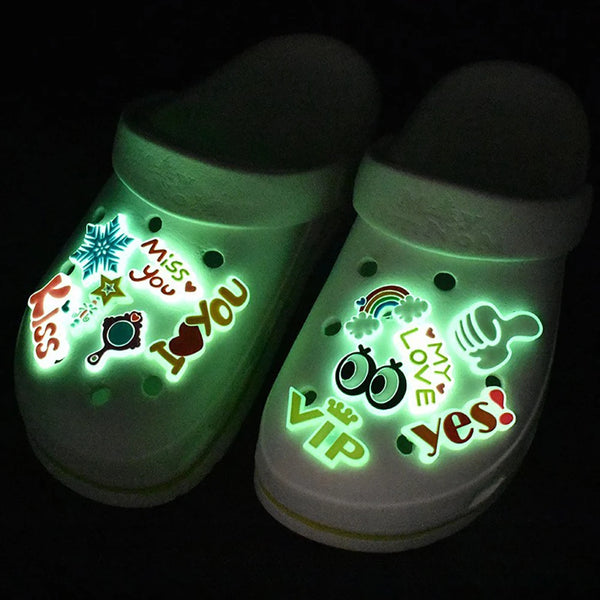 1pcs Glowing Shoes Charms Animal Dog PVC Shoe Decoration Luminous Shoe Buckle Rainbow Avocado Unicorn Girls Boys Gift Kids Set