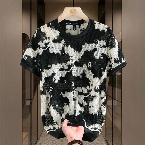 Fashion O-Neck Short Sleeve Printed Letter Tie Dye T-Shirts Men Clothing 2024 Summer New Loose All-match Tops Casual Tee Shirt