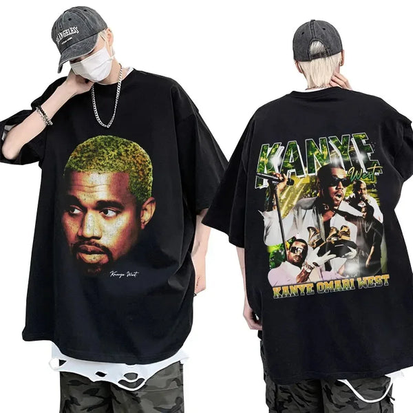 Rapper Kanye West College Dropout Double-sided Print T Shirt Men Women Fashion Casual Cotton Comfort T Shirts Baggy Rap T-shirt