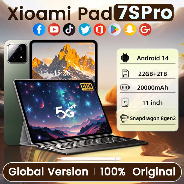 2025New7S Pro 2025 Tablet with Snapdragon 8gen2 4K Screen 22GB RAM 2TB Storage Android 14 System Dual-Mode 5G and Wi-Fi 20000mAh