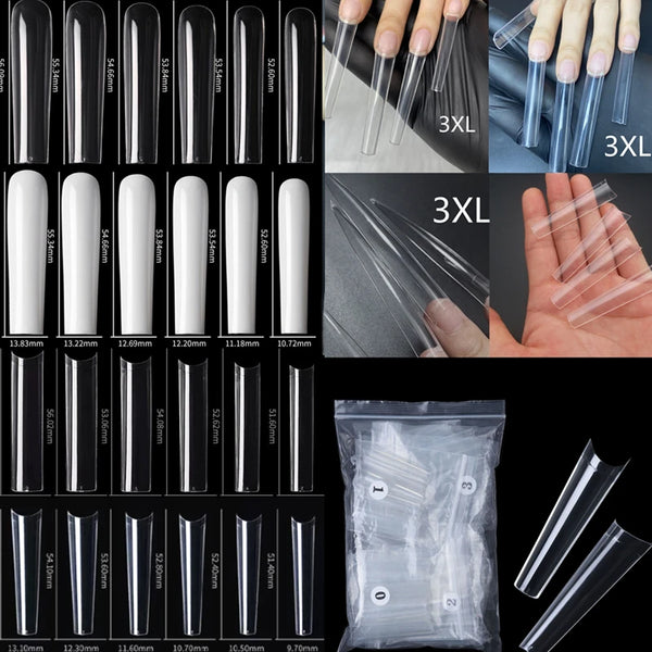 120pcs 3XL Square Straight Extra Long Full Cover False Nail Artificial Acrylic False Nail Tips Clear Press On Nail Manicure Tool