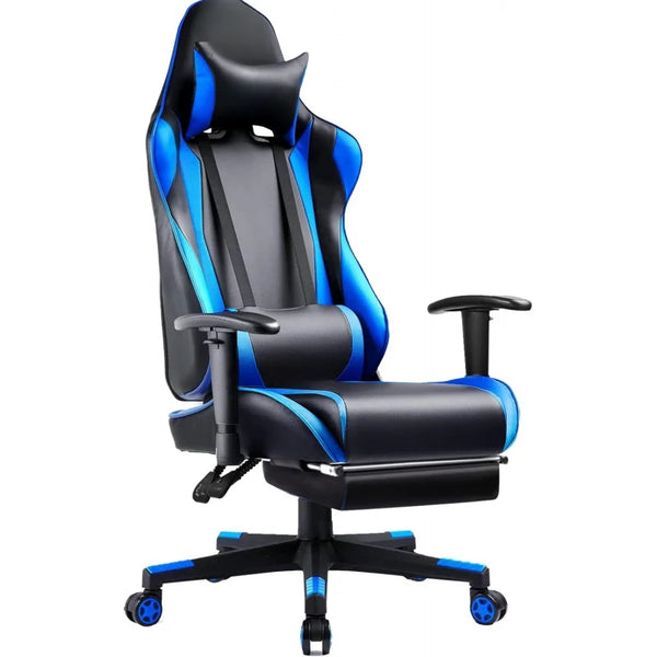 Reclining Gamer Chair Seat Height Adjustment, Swivel Rocker with Headrest and Lumbar (Navy Blue)