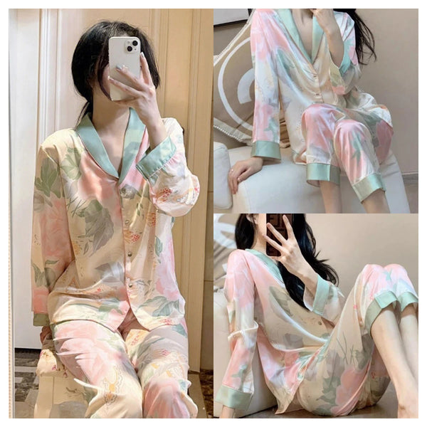 2 Piece Women's Silk Satin Pajama Set Pajamas Women's Homewear Pajamas Women's Sleeping Pajamas Girls Clothes women pajamas Long