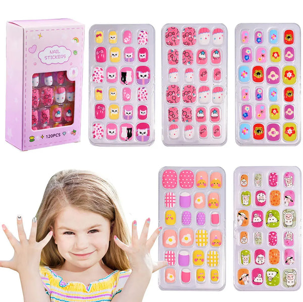 120 Pcs 5 Pack Children Acrylic Fake Nail Press on Gradient Rainbow Short Kids Stick On False Nail Art Kits for Kids Little Girl