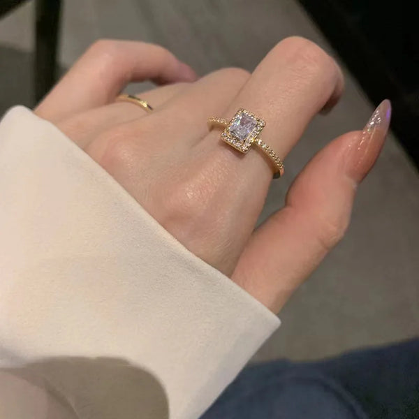 Rings for Women Square Lucky Ring Adjustable Gold Color Rings Charm Jewelry